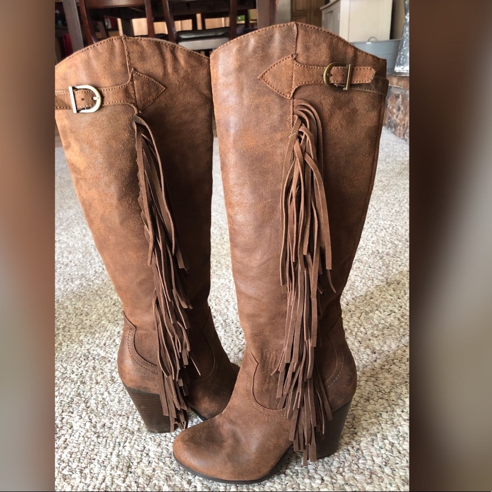 Leather Fringe Heeled Boots